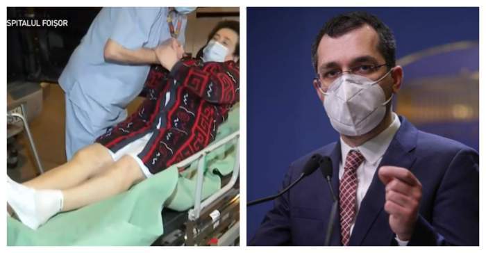Colaj foto cu ministrul Sănătății și o pacientă transferată de la Spitalul Foișor