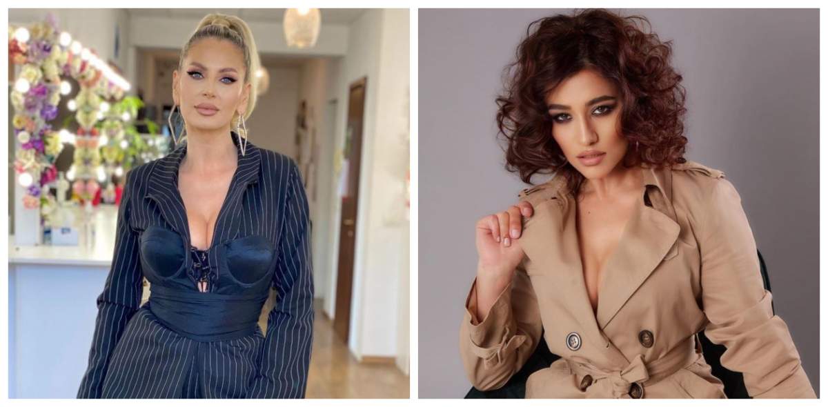 Andreea Banica poarta o rochie tip sacou neagra, Claudia Patrascanu are aceeasi rochie bej