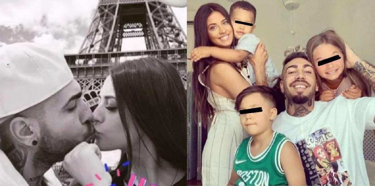 În stânga Alex Velea și Antonia se sărută, având în spate Turnul Eiffel. În dreapta, cei doi artiști se află alături de copiii lor.