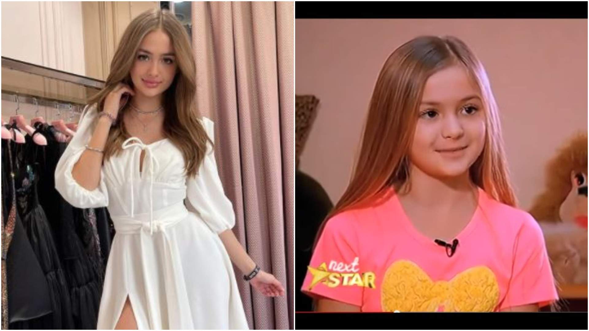 Colaj cu Iuliana Bregoi în rochie albă/ Iuliana Beregoi când era mică.