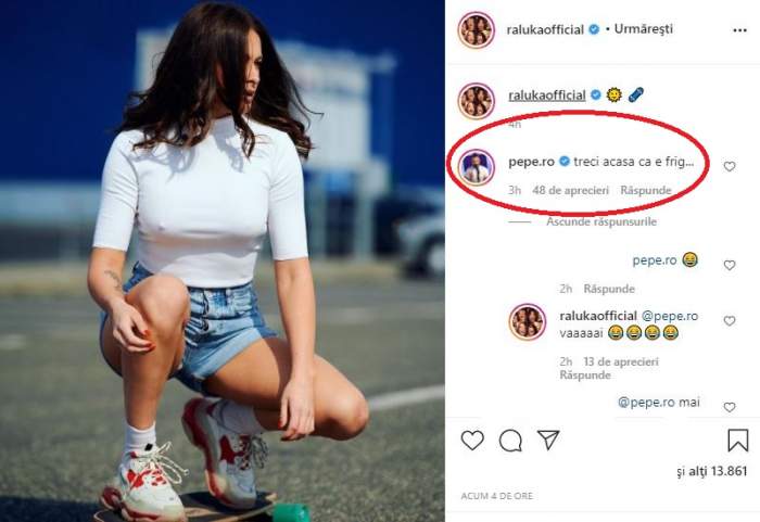 Captură cu postarea făcută de Raluka pe Instagram.