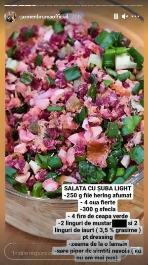 Rețeta de salată rusească a lui Carmen Brumă. Cum gătești rapid un preparat gustos și sănătos: „O variantă cu mai puține calorii” / FOTO