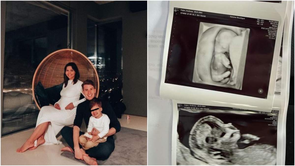 Colaj cu Andreea Popescu, soțul și fiul său/ ecografia bebelușului.