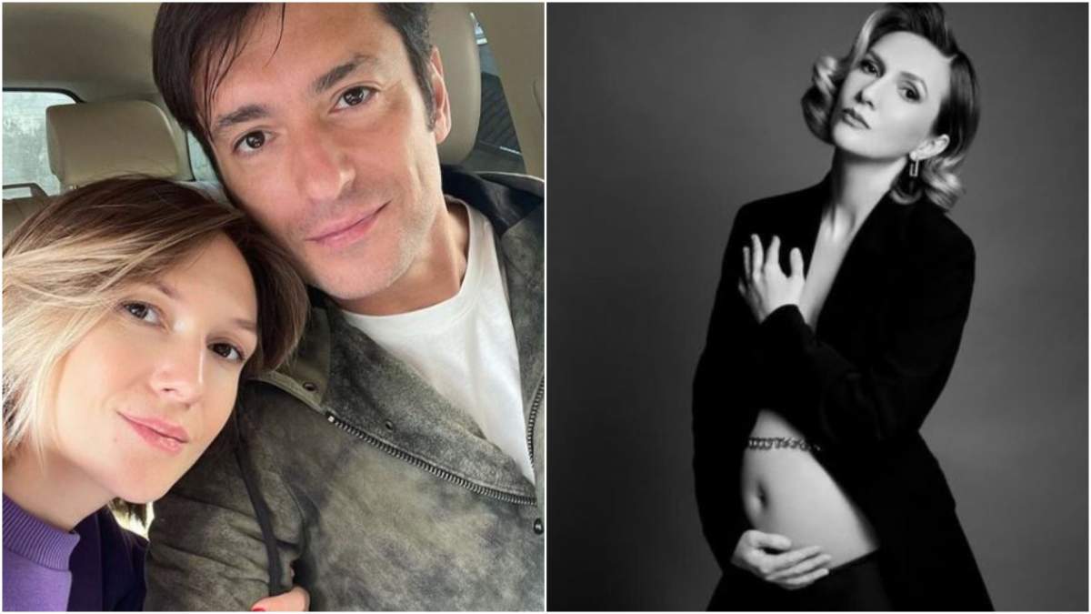 Colaj cu Adela Popescu și Radu Vâlcan îmbrățișați/ Adela Popescu, ședință foto cu burtica de gravidă.