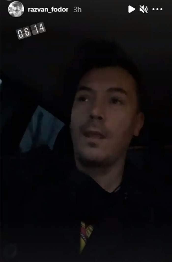 Răzvan Fodor, in masina, povestindu-le fanilor cât de greu i-a fost să se trezească dimineața