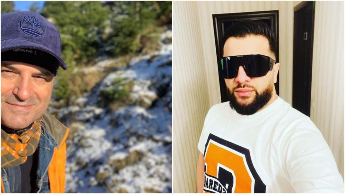 Colaj cu Lucian Mândruță în vacanță/ Tzancă Uraganu în tricou alb, cu ochelari de soare.