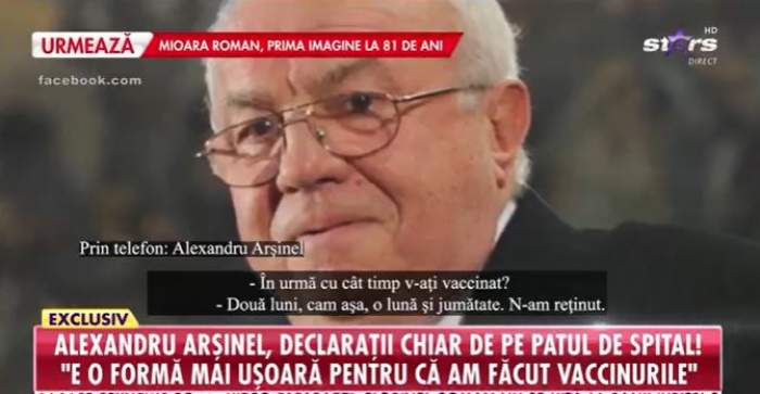 Captură video cu declarațiile lui Alexandru Arșinel.