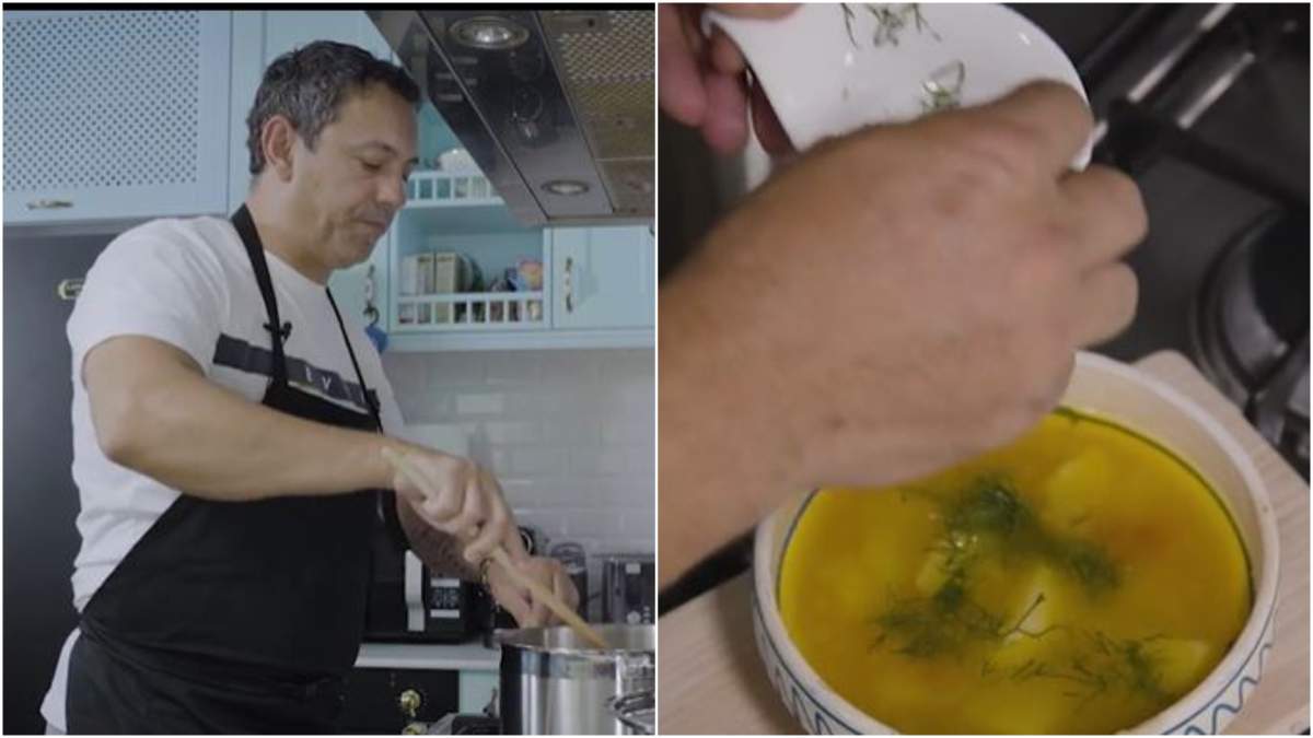 Captură video cu Sorin Bontea în timp ce gătește.