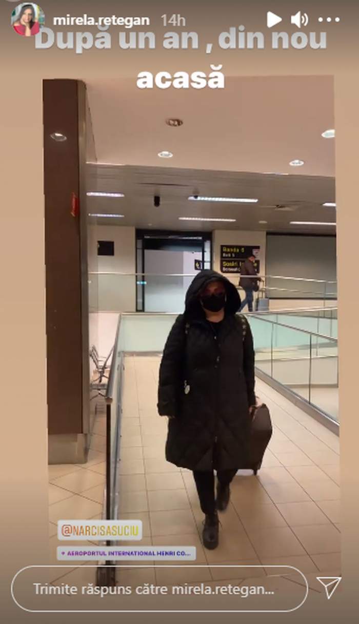Narcisa Suciu in aeroport cu masca pe fata