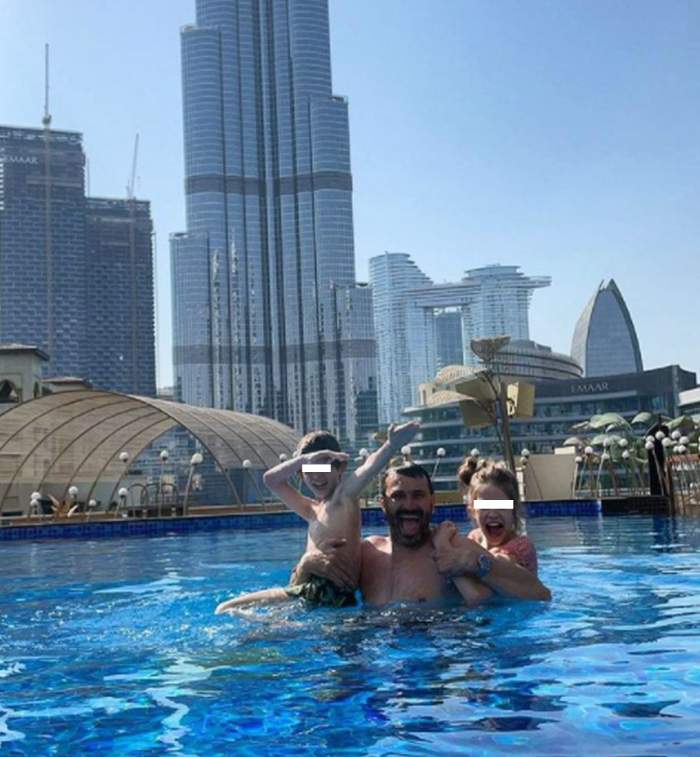 nicolai tand si copiii in piscina in vacanta din dubai