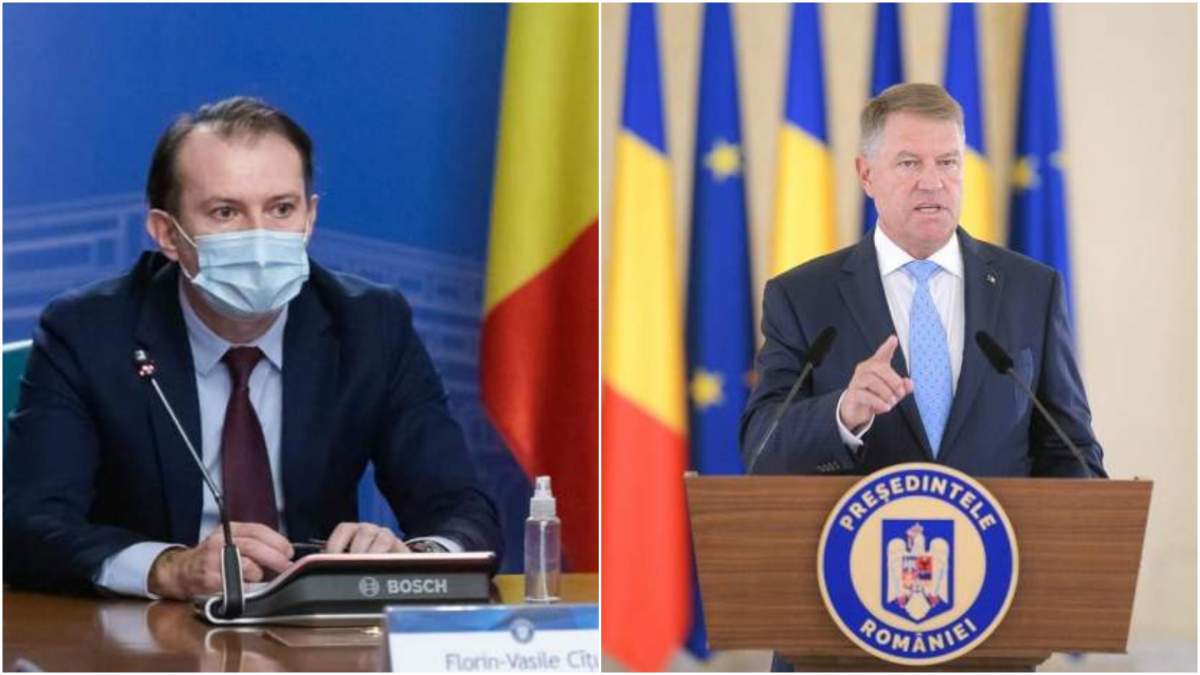 Colaj cu Florin Cîțu și Klaus Iohannis în cadrul unei conferințe de presă.