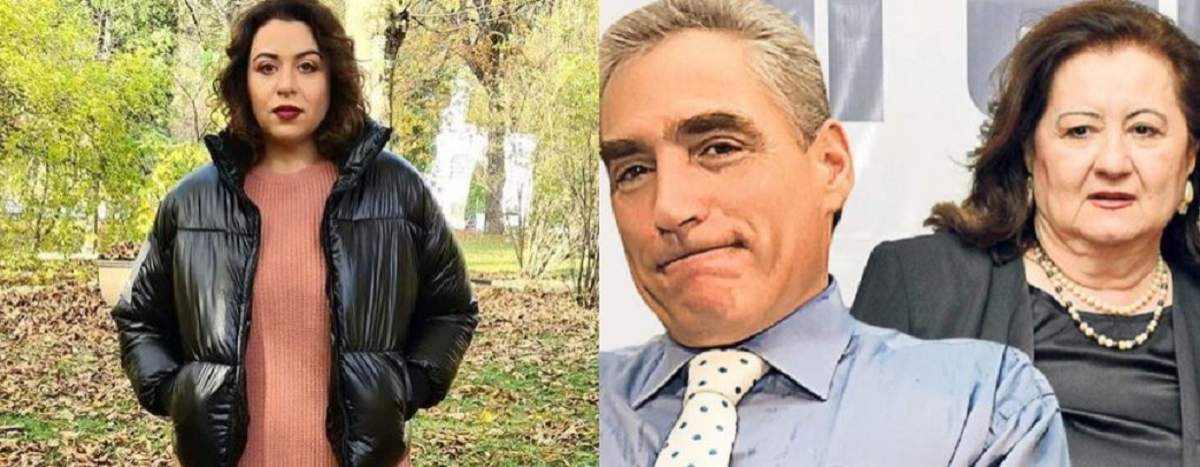 Oana Roman le-a spus fanilor că încă e afectată de divorțul părinților În stânga, Oana Roman se află în parc și poartă o geacă neagră și pulover roz. În dreapta sunt părinții ei. Mioara poartă un costum negru, iar Petre o cămașă bleu.