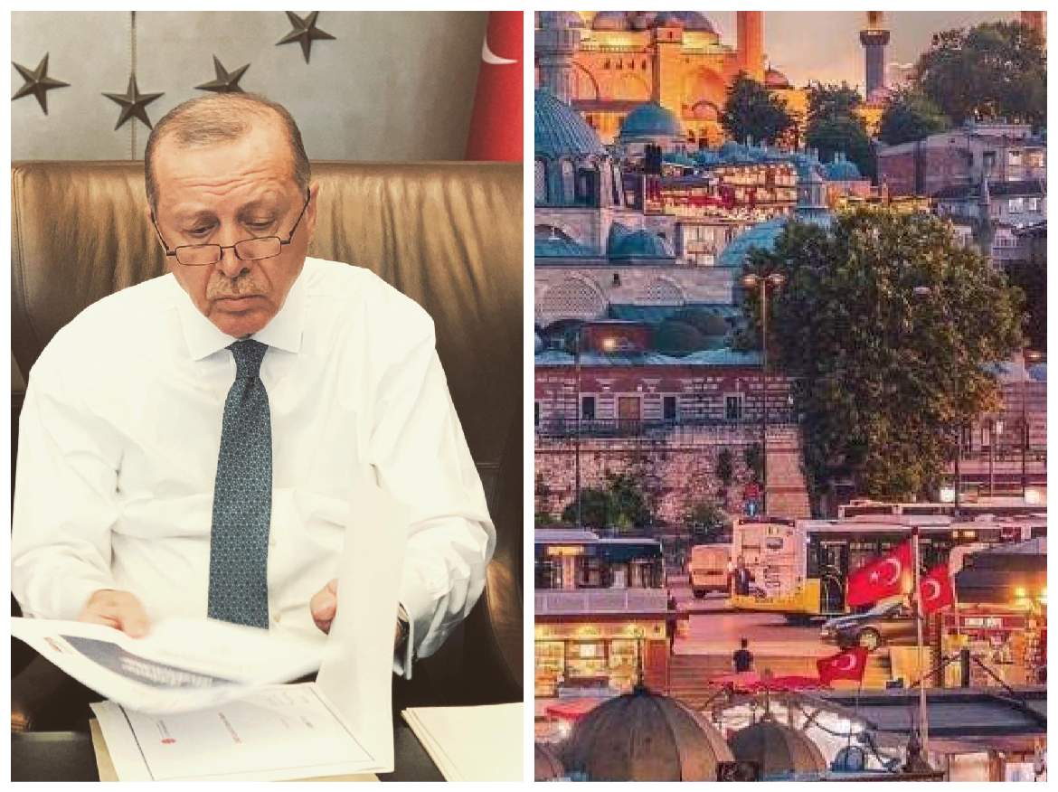 Recep Erdogan și un peisaj din Istanbul