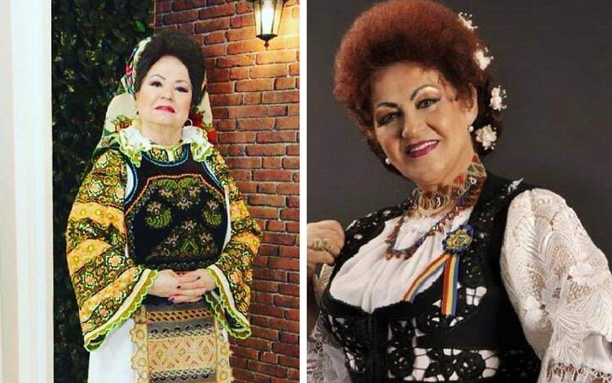 in poza din stanga saveta bogdan in costum popular si in poza din dreapta Elena Merișoreanu in costum popular