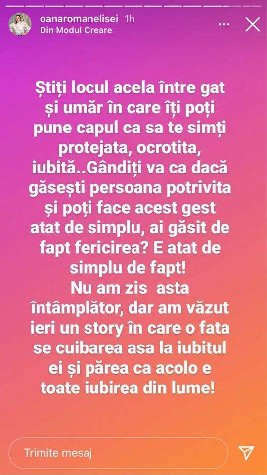 Mesaj Oanei Roman de pe Instagram.