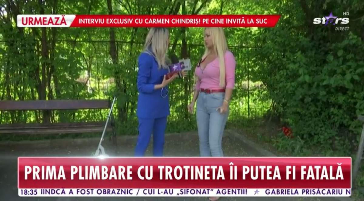 Simona Trasca este in parc, da interviu pentru Antena Stars
