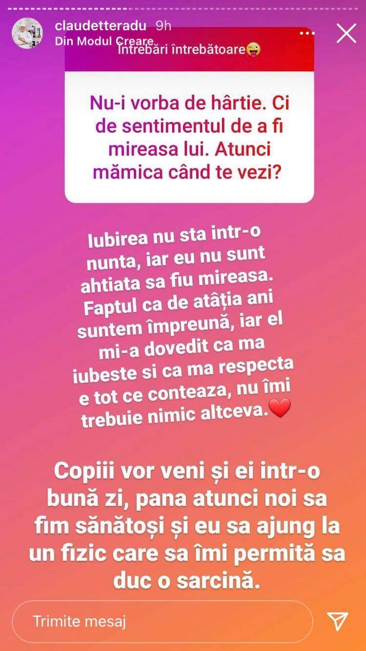 Claudia Radu le-a vorbit fanilor de pe Instagram despre nuntă și copii