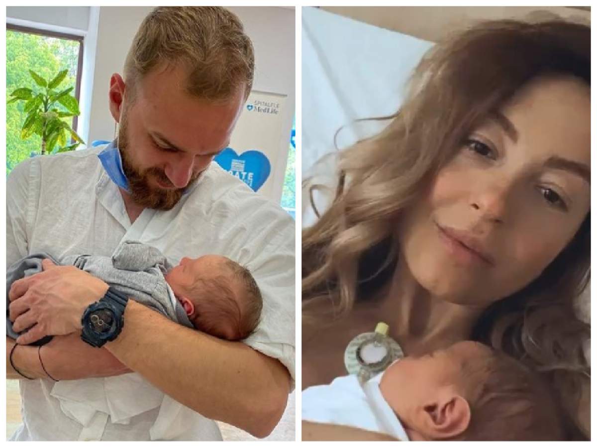 Colaj cu Marius Moldovan și Flavia Mihășan în brațe cu bebelușul lor