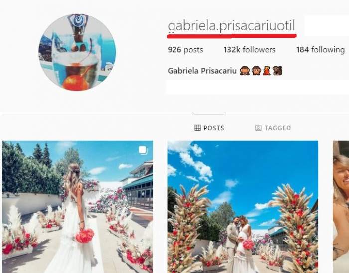 Captură Instagram cu contul Gabrielei Prisăcariu.