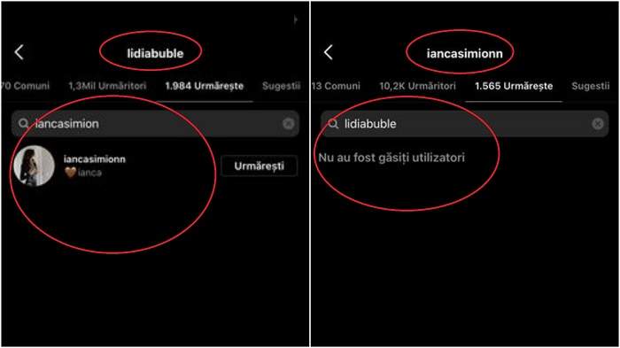Captură cu conturile Lidiei Buble și Iancăi Simion de Instagram.