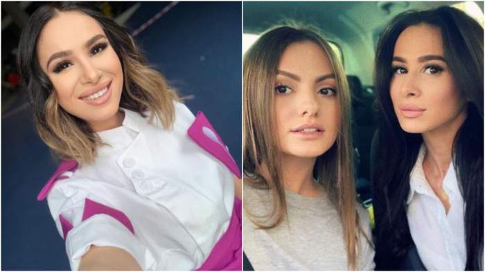 Colaj cu Andra Mihail în tunică/ Alexandra Stan și Andra Mihail, selfie.