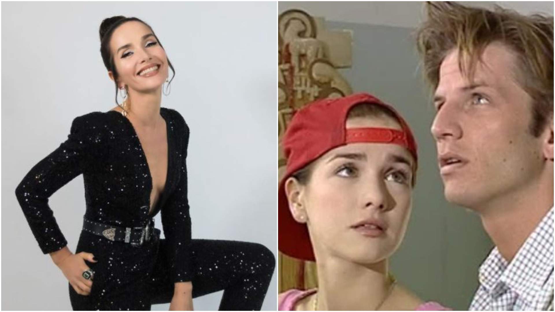 Colaj cu Natalia Oreiro în salopetă neagră/ Natalia Oreiro în Înger Sălbatic.