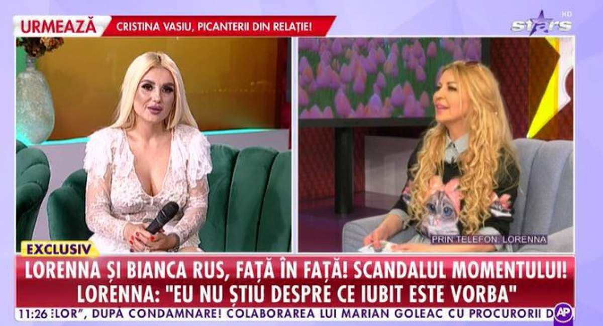 Captură video cu Bianca Rus la Antena Stars și Lorenna telefonic.
