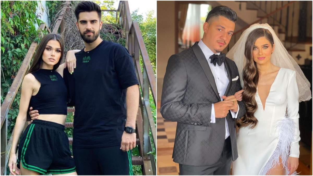 Colaj cu Alex Leonte și Theo Rose îmbrățișați/ Theo Rose și Bogdan de la Ploiești în haine de nuntă.
