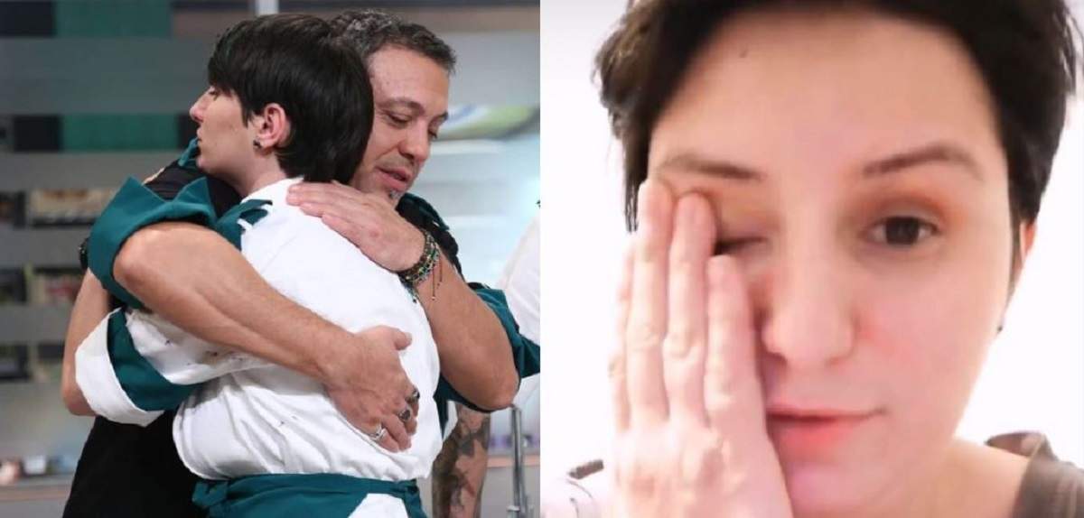 În stânga e o poză cu Cristina Mălai care-l îmbrățișează pe Sorin Bontea. În dreapta e o poză cu ea în care plânge.
