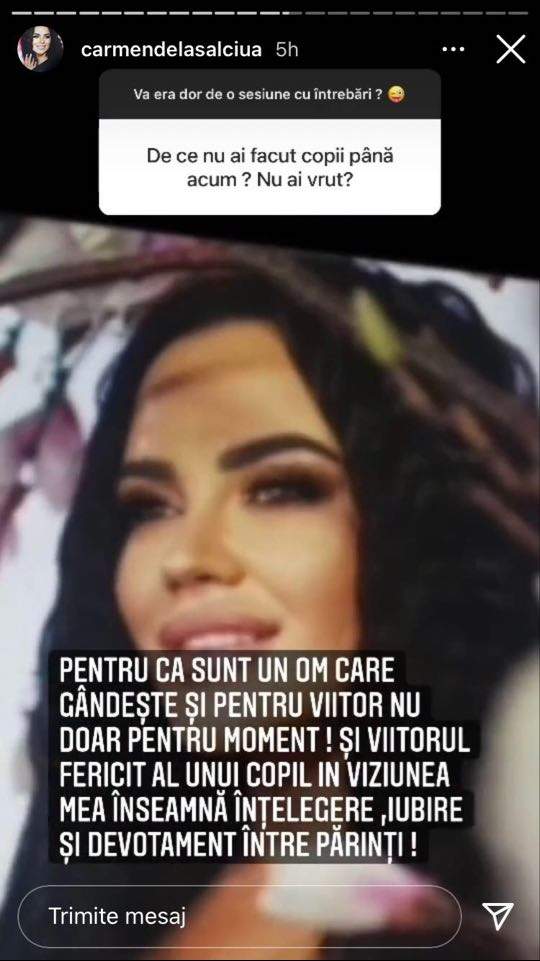 Mesajul prin care Carmen de la Sălciua le explică fanilor de ce nu are copii încă.