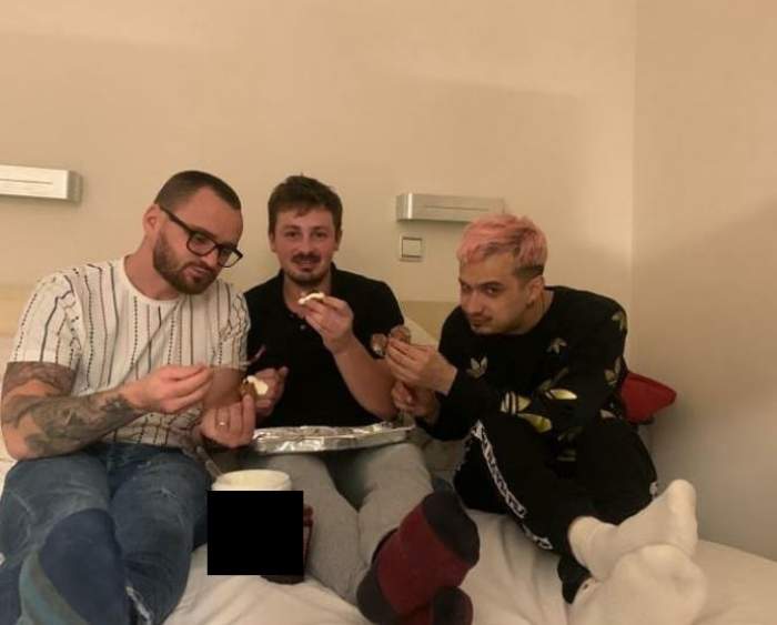 Trei concurenți de la Chefi la cuțite stau în pat și mănâncă gogoșile făcute de Porumbița.