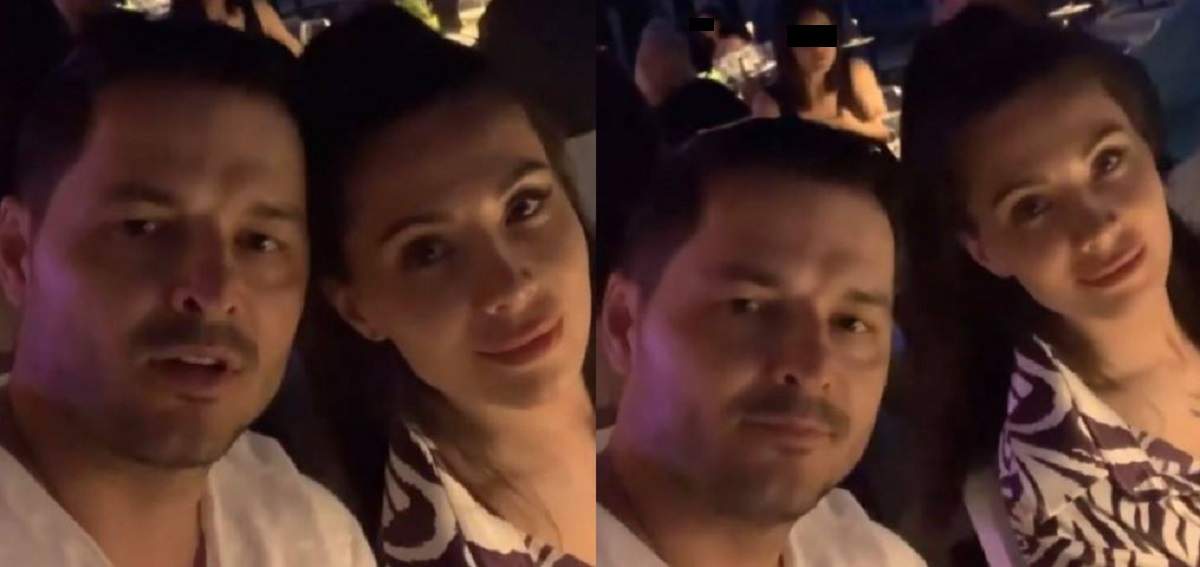 Anda Călin și Liviu Vârciu sunt la restaurant. El poartă tricou alb, iar ea o cămașă alb cu negru.