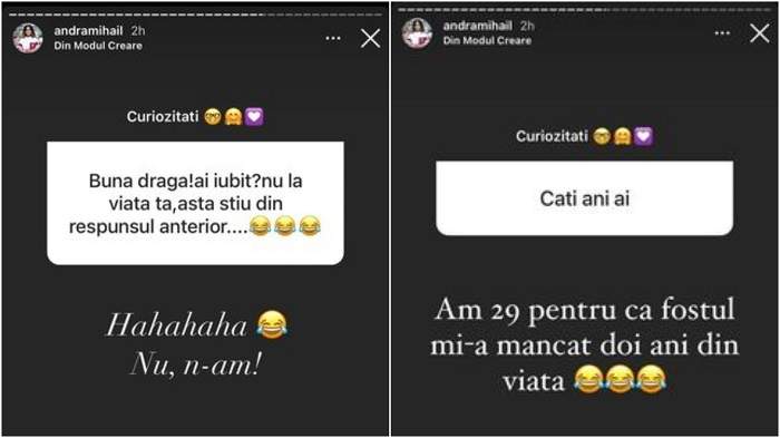 Colaj cu mesajele postate de Andra Mihail pe Instagram.