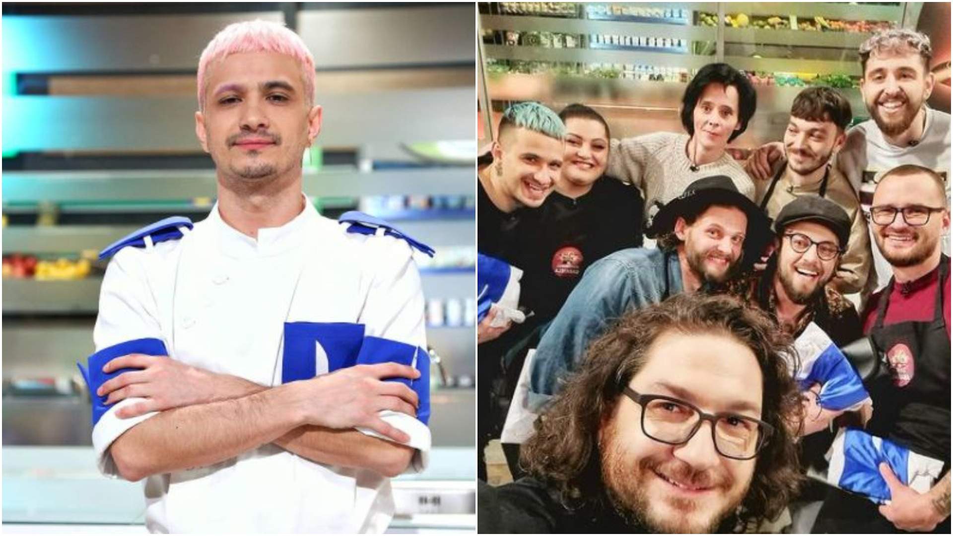 Colaj cu Keed în bucătăria Chefi la cuțite/ Florin Dumitrescu alături de concurenți.