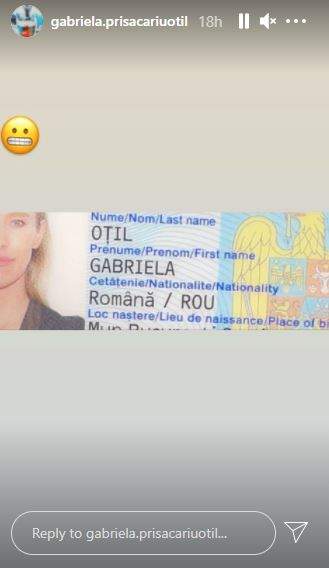 Captură cu postarea făcută de Gabriela Prisăcariu pe Instagram.