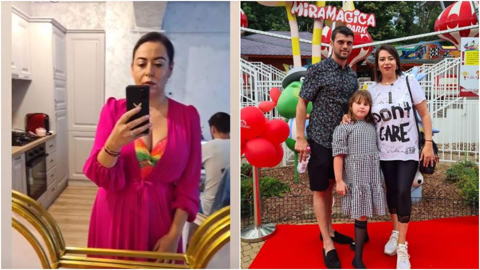 Colaj cu Oana Roman, selfie în oglindă/ Oana Roman alături de Marius Elisei și Isa.