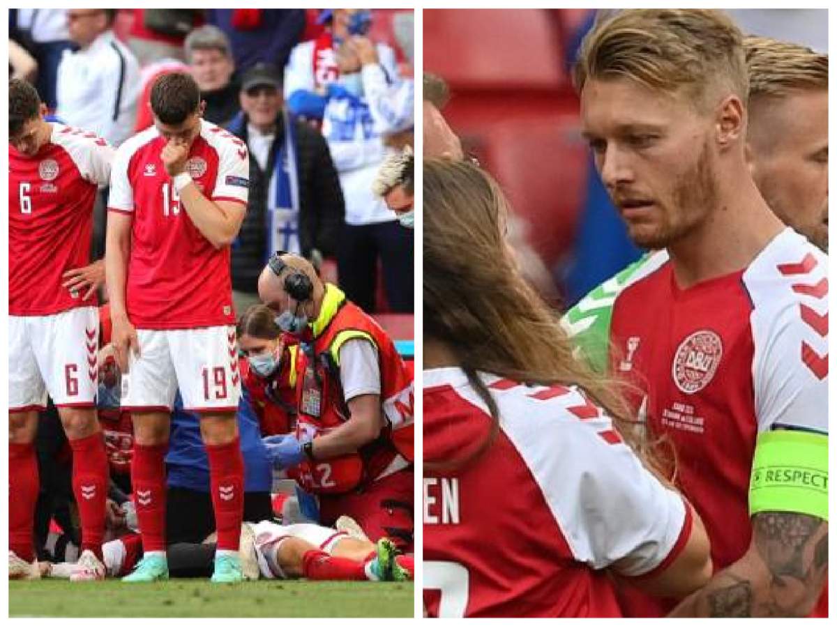 Cine este fotbalistul care i-a salvat viața lui Christian Eriksen colaj cu momentul în care Christian Eriksen era resuscitat și cu capitanul care l-a salvat