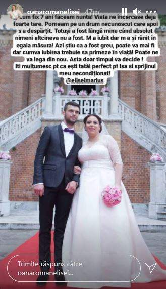 Captură cu mesajul postat de Oana Roman pe Instagram.