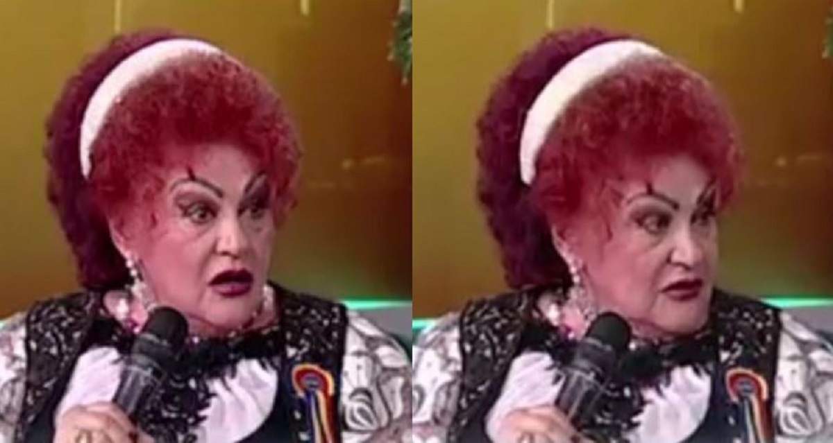 Un colaj cu Elena Merișoreanu. Artista poartă pe cap o diademă albă, e îmbrăcată cu o ie albă cu model și vestă neagră și vorbește la microfon, la Antena Stars.