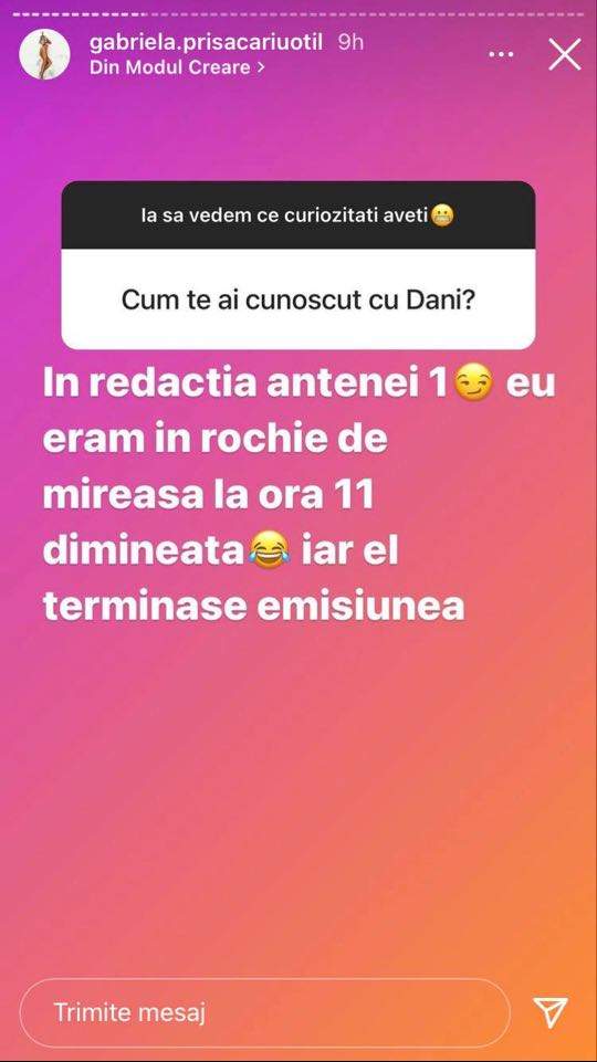 Gabriela Prisăcariu a postat un mesaj pe Instagram prin care le povestește fanilor cum l-a cunoscut pe Dani Oțil.