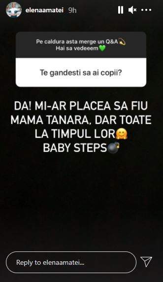 Captură cu mesajul postat de Elena Matei pe Instagram.