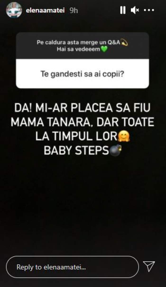 Captură cu mesajul postat de Elena Matei pe Instagram.