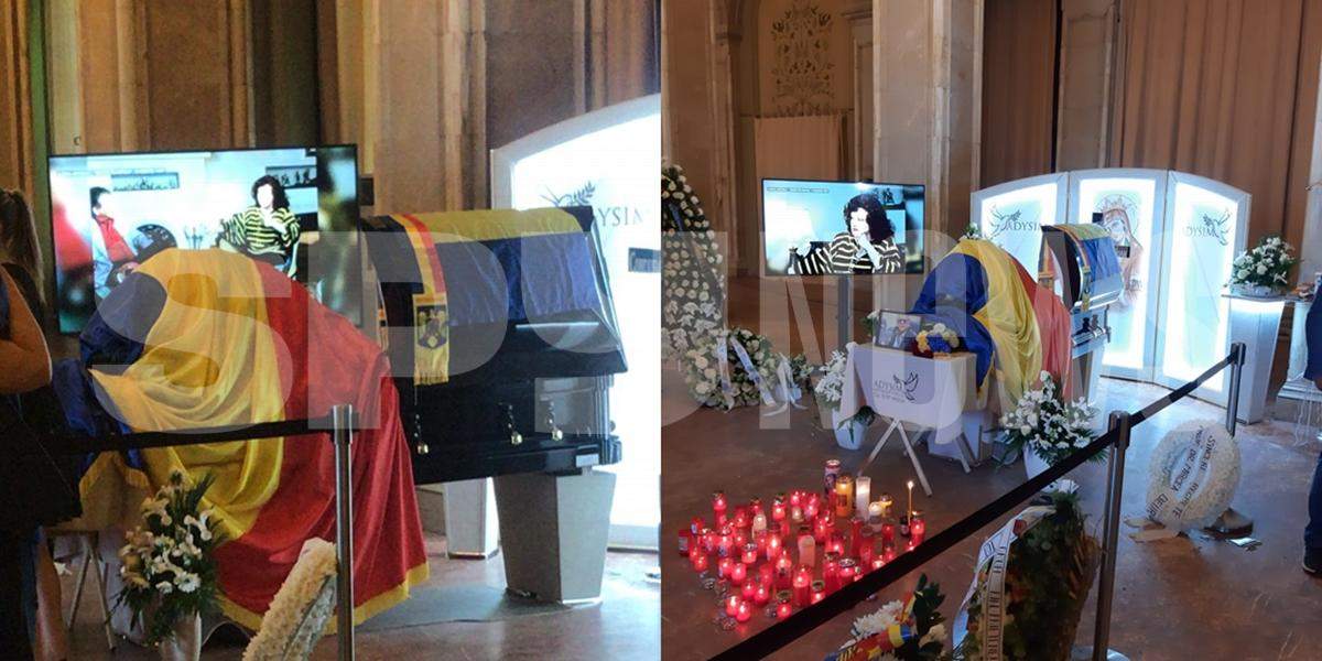 Sicriul lui Florin Condurățeanu, acoperit cu Drapelul României. Jurnalistul va fi înmormântat joi la Cimitirul Bellu