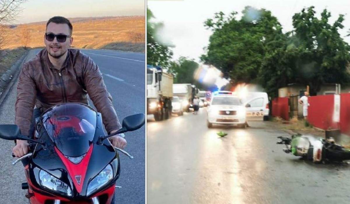 Colaj cu accidentul din județul Botoșani. În stânga e o poză tânărul care a murit după ce a intrat cu motocicleta în mașina condusă de unchiul lui. La fața locului a ajuns Poliția.