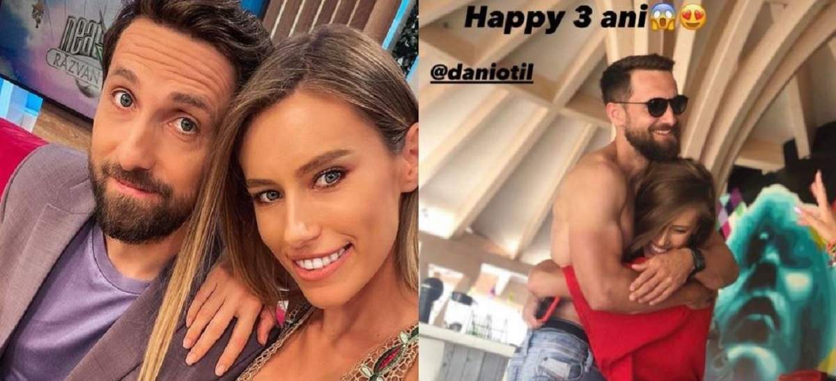 Un colaj cu Dani Oțil și Gabriela Prisăcariu. În prima poză își fac selfie, iar în a doua se țin în brațe zâmbind.