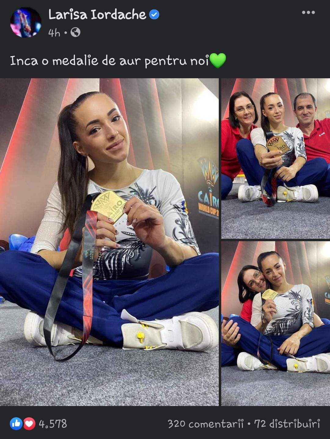 Larisa Iordache a câștigat medalia de aur la Campionatul Mondial de Gimnastică din Cairo: „Pentru noi”