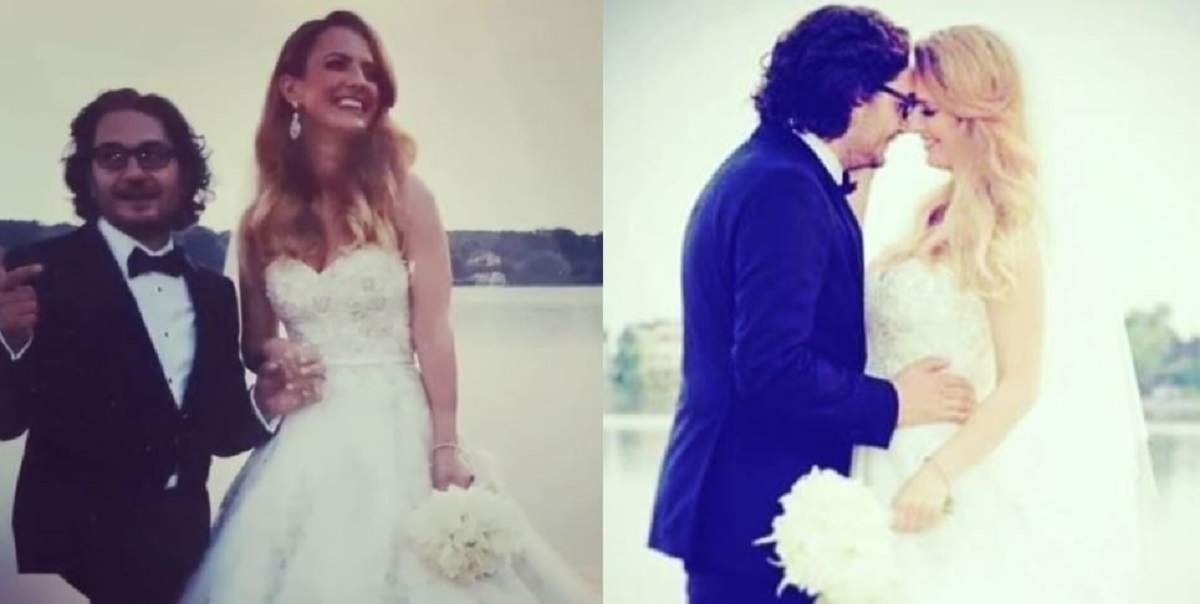 Un colaj cu Florin Dumitrescu și soția lui, Cristina. Cei doi erau la nuntă. Ea poartă rochie de mireasă albă, iar el costum negru.