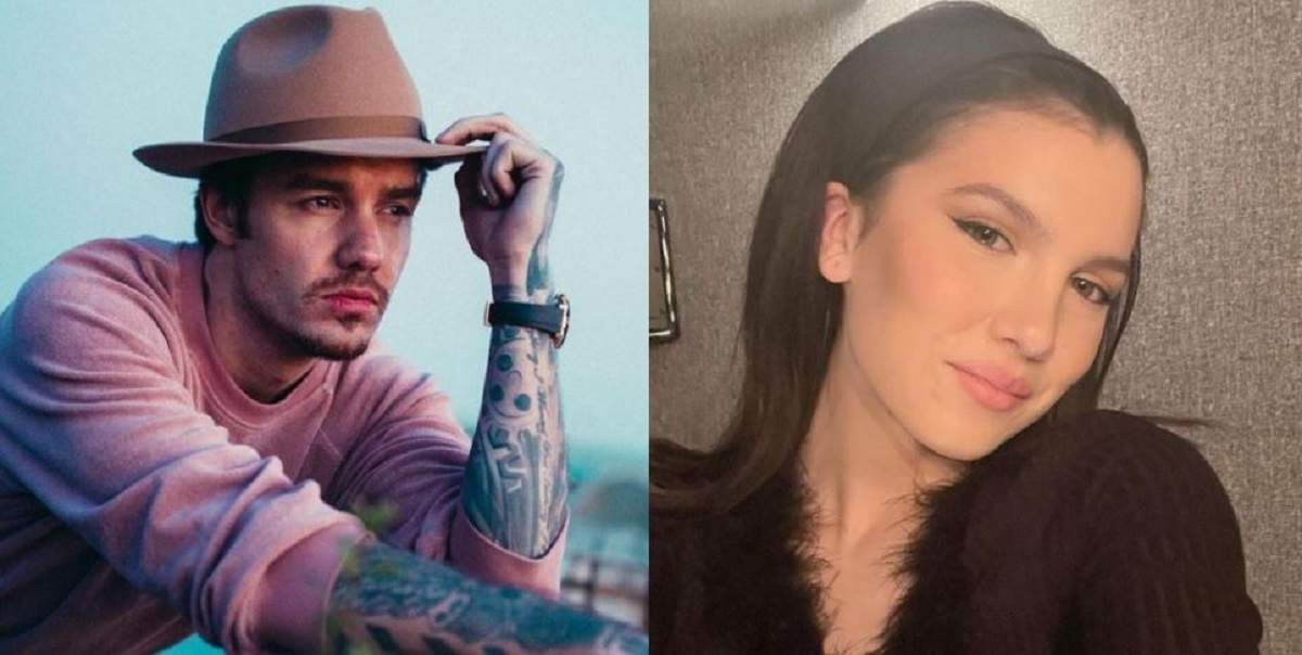 Un colaj cu Liam Payne și Maya Henry. Ea își face un selfie purtând o bluză neagră, iar el poartă bluză roz și pălărie.