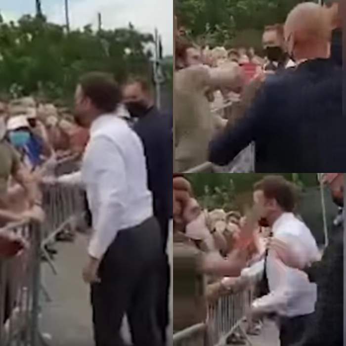 Emmanuel Macron, luat la palme de un bărbat în timpul unei vizite oficiale. Gărzile de corp au fost nevoite să intervină