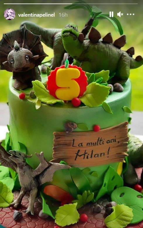 Tortul aniversal ar fiului lui Cristi Borcea și al Valentinei Pelinel este verde și cu figurile în formă de dinozauri.